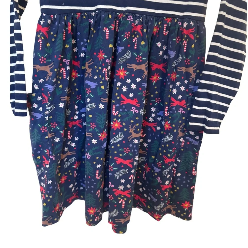 Hanna Andersson Navy Holiday Reindeer Christmas Theme Girls Dress Size 10